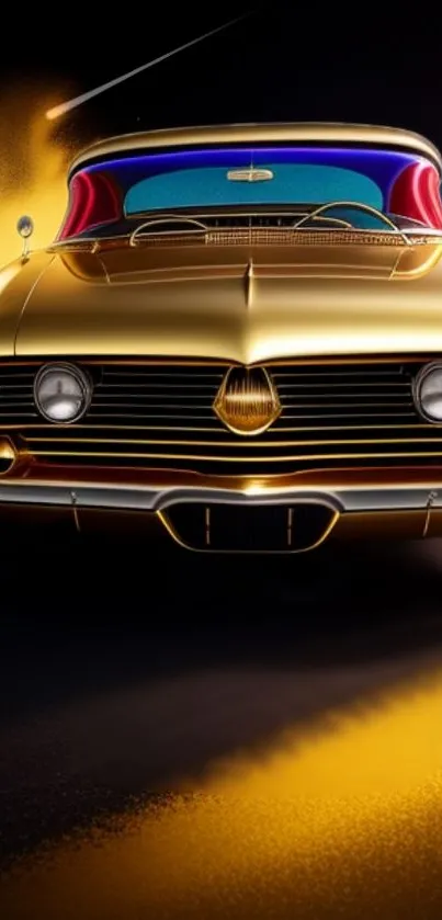 Golden vintage car wallpaper for mobile with retro style and vibrant colors.