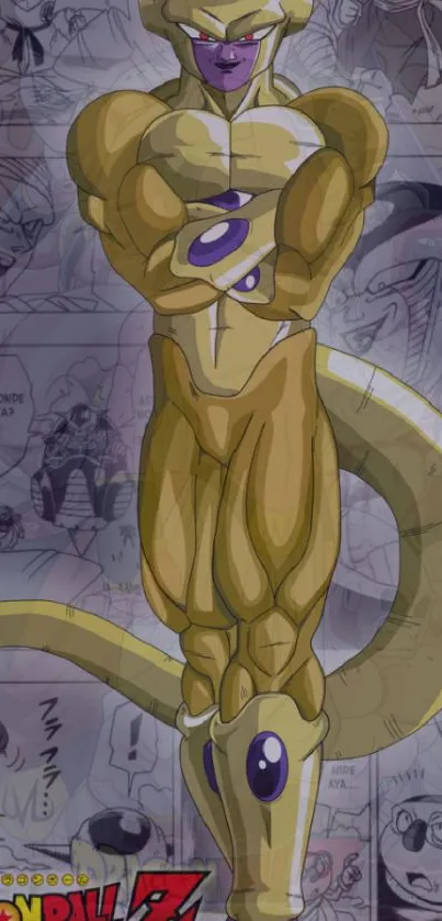 Golden warrior anime character on mobile wallpaper.