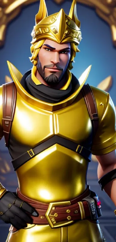 Golden armored warrior with a regal background in a mobile wallpaper.