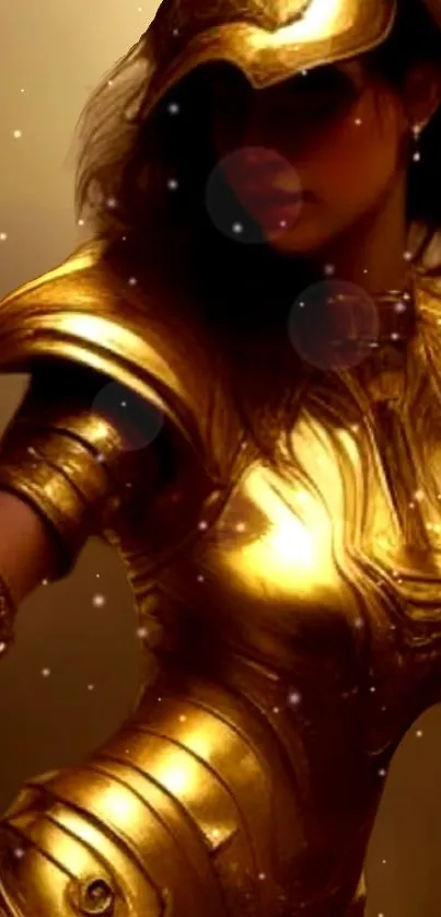 Golden warrior in detailed armor with mystical aura.