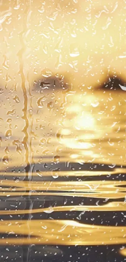 Golden water with raindrops mobile wallpaper.