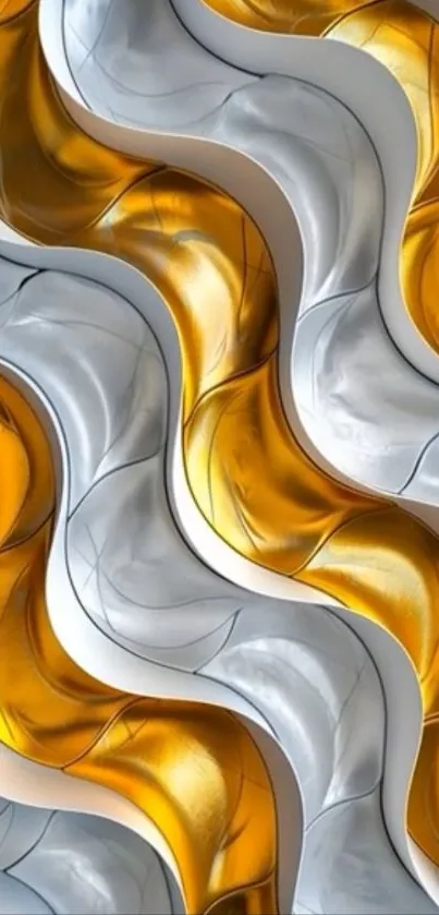 Abstract golden and silver wave pattern wallpaper.