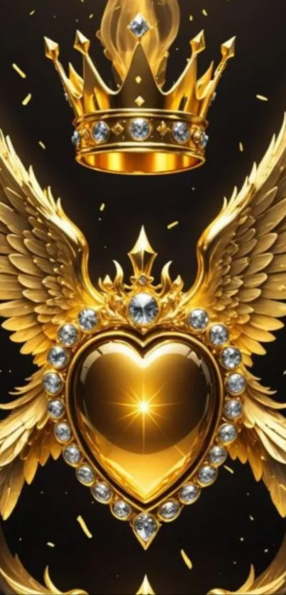 Golden heart with wings and crown emits luxury and elegance.