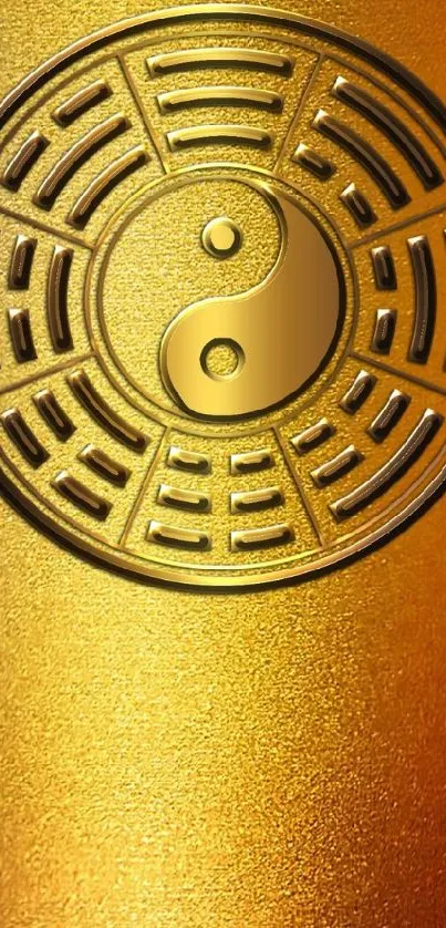 Golden Yin-Yang symbol on textured background