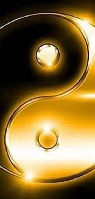 Golden Yin Yang symbol on a dark background, glowing elegantly.