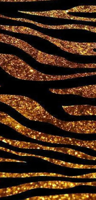 Golden zebra glitter wallpaper with shimmering stripes.