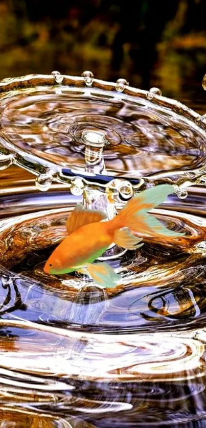 Goldfish swimming in rippling water art.