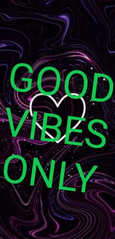 Good Vibes Only mobile wallpaper with neon text on a dark abstract background.