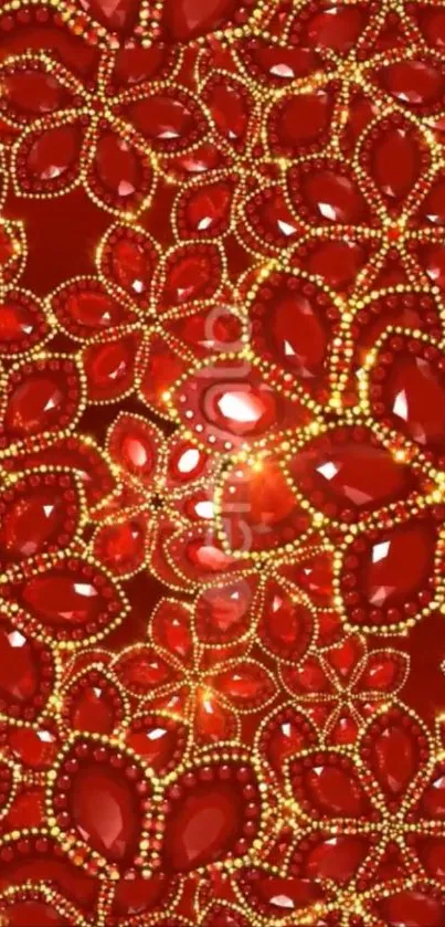 Luxurious red jewel-themed mobile wallpaper with ornate patterns.