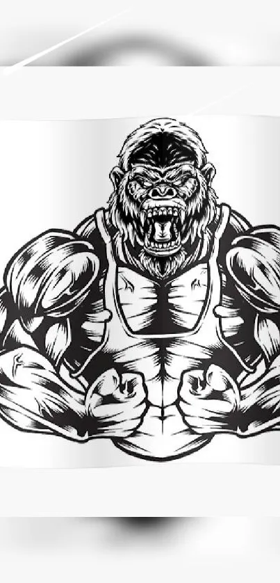 Monochrome gorilla illustration mobile wallpaper with bold artistic design.