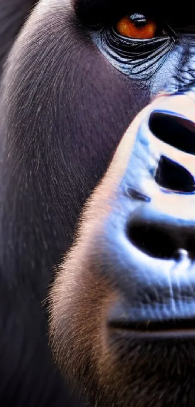 Close-up image of a gorilla with sharp details and vibrant colors.