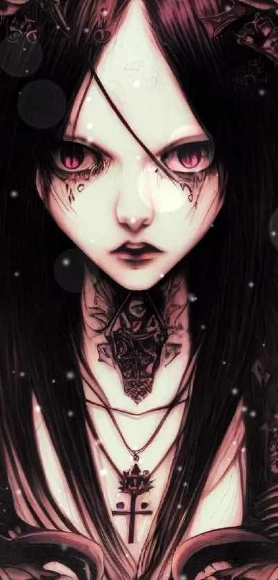 Gothic anime character with dark intricate design in black tones.