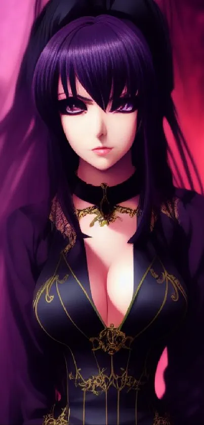 Gothic anime girl with violet background, intricate design.