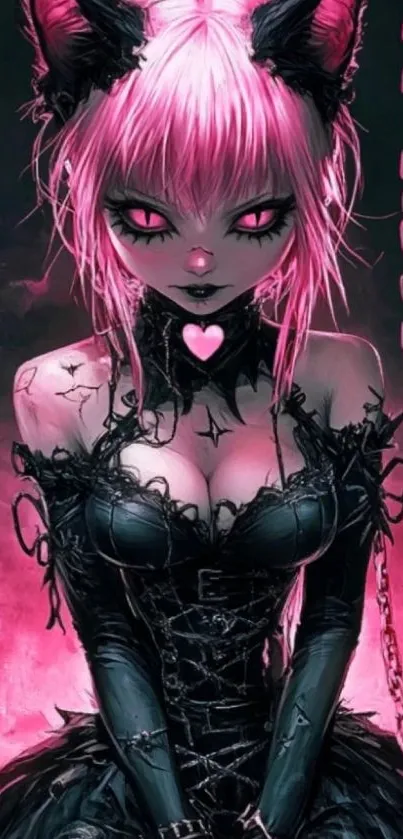 Gothic anime girl with pink hair and chains.