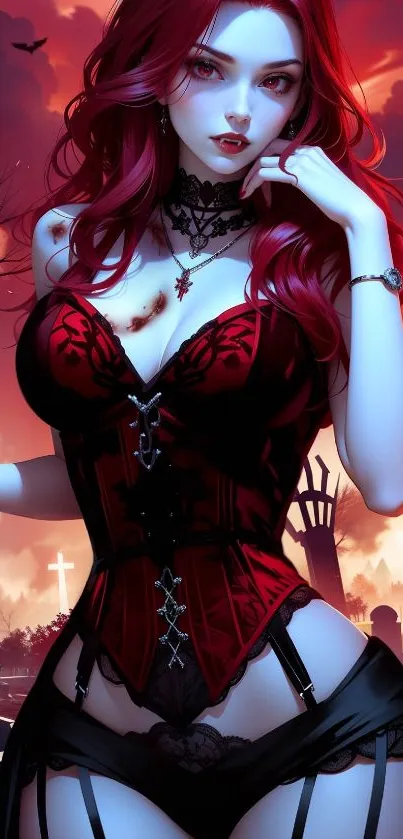 Gothic anime vampire character mobile wallpaper.