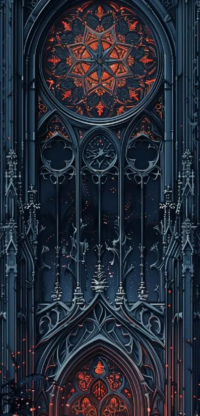 Gothic architecture wallpaper with red stained glass
