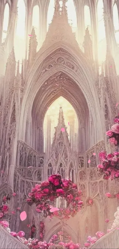 Majestic Gothic cathedral with floral decorations in fantasy style.