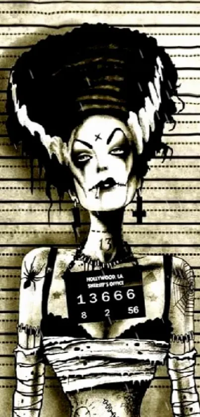 Gothic themed vintage mugshot wallpaper art.