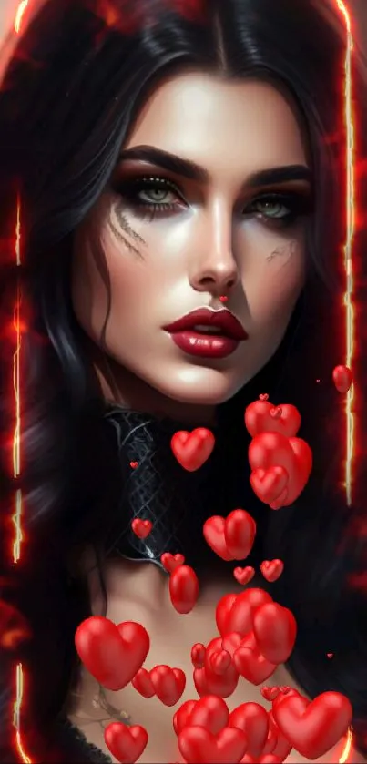 Gothic beauty mobile wallpaper with dark hair and bold makeup.