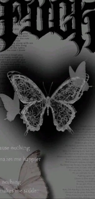 Gothic butterfly wallpaper with text overlay and dark aesthetic.