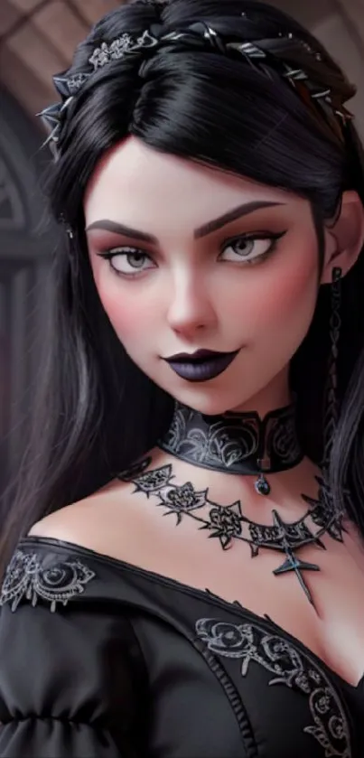 Gothic-style cartoon character with dark features.