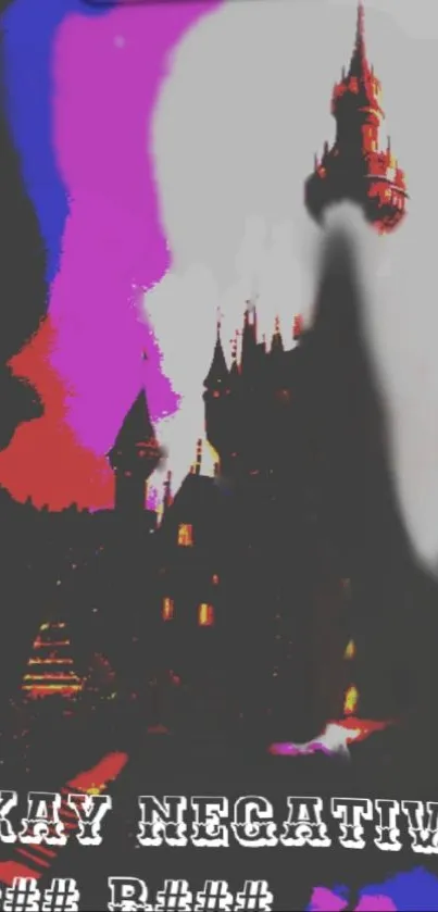 Surreal gothic castle with colorful abstract background.