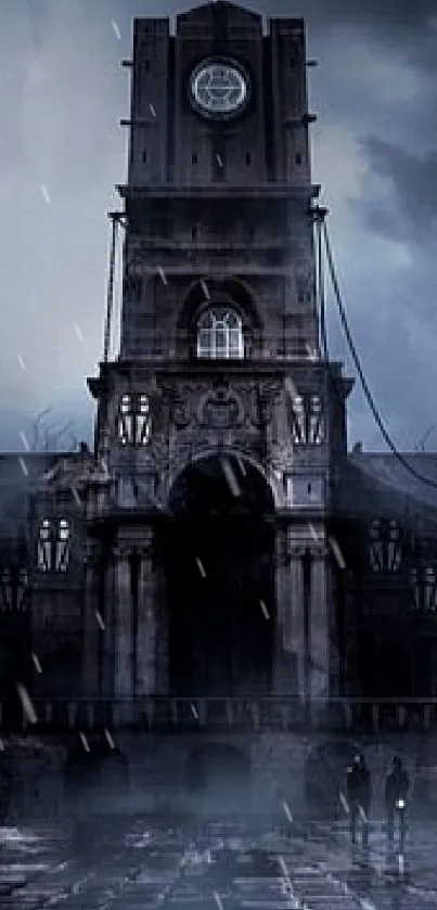 Gothic castle under a stormy sky, creating a dark and mysterious ambiance.