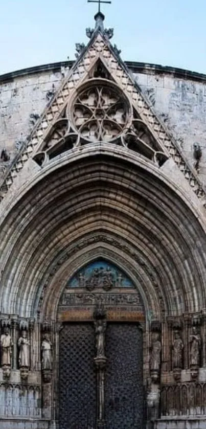 Stunning Gothic cathedral entrance with intricate stone archway details.