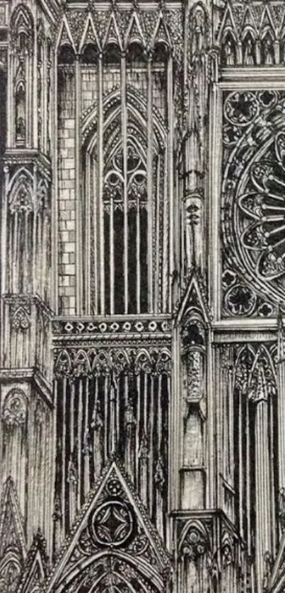 Intricate Gothic cathedral architecture in monochrome.