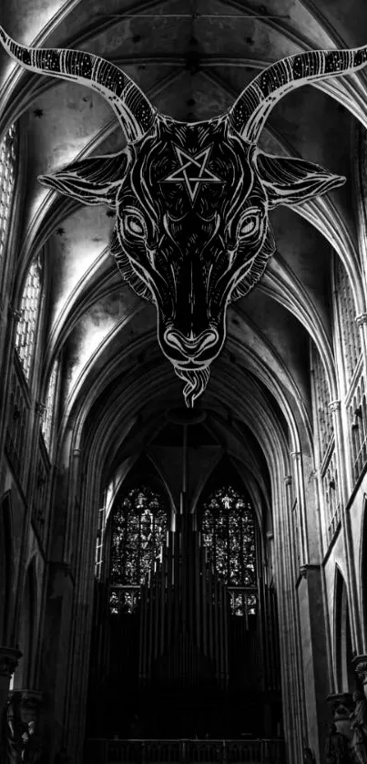 Gothic cathedral with dark art design in monochrome.