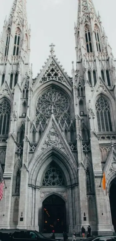 Majestic Gothic cathedral architecture in urban setting.