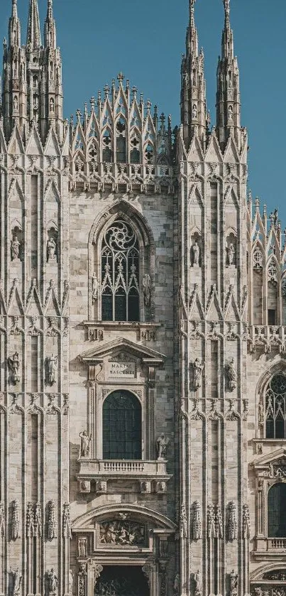 Gothic cathedral with blue sky wallpaper.