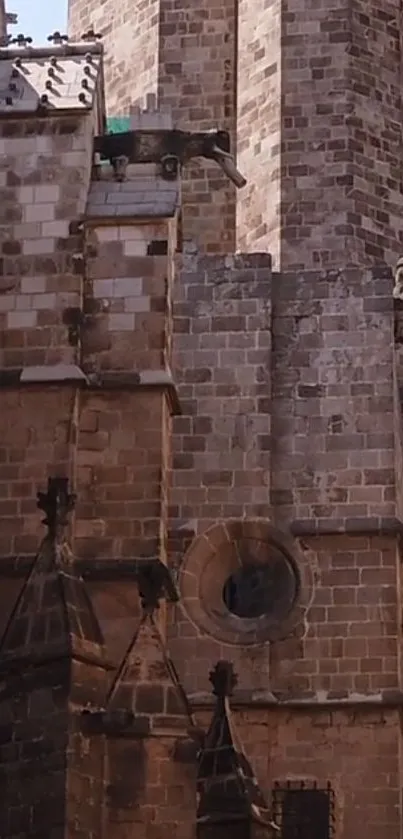 Close-up view of a Gothic cathedral tower with detailed stone architecture.