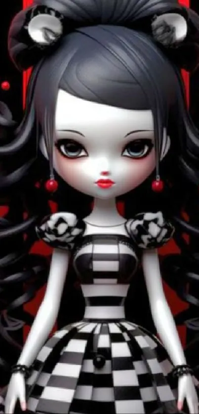 Gothic character with dramatic red and black design.