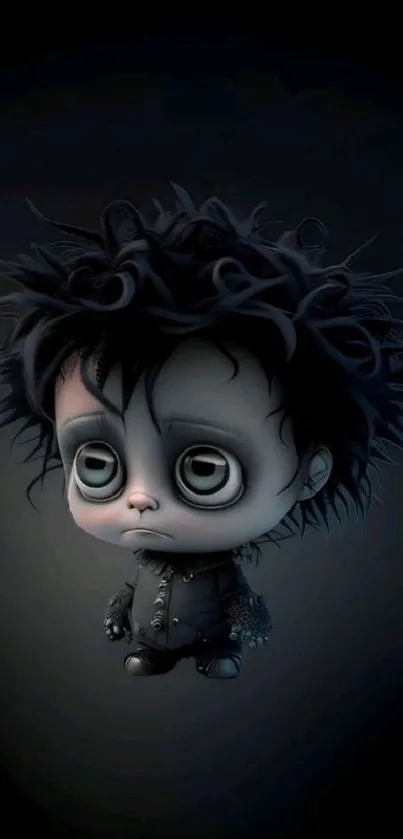 Cute Gothic cartoon character image on a dark mobile wallpaper.