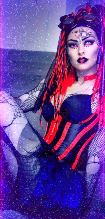 Gothic cyberpunk character in vivid colors.