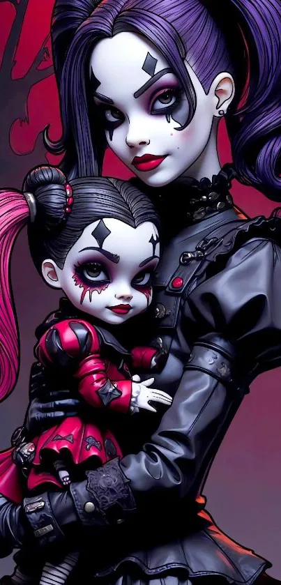 Gothic doll art with dark magenta tones