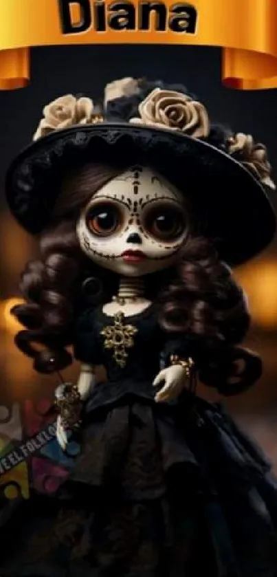 Intricately designed spooky doll in gothic style.