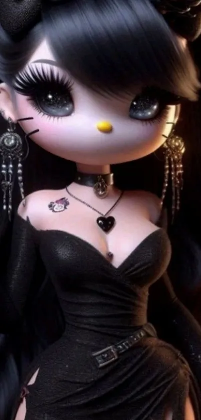 Stylish gothic doll with dark clothing and intricate details.