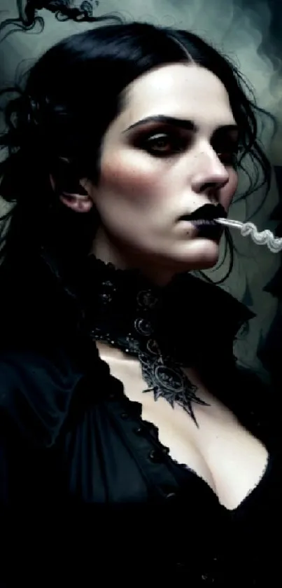 Gothic woman portrait in dark attire with a mysterious atmosphere.