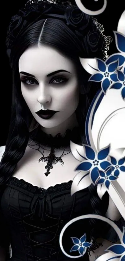 Gothic-themed mobile wallpaper with floral design and dark aesthetic.