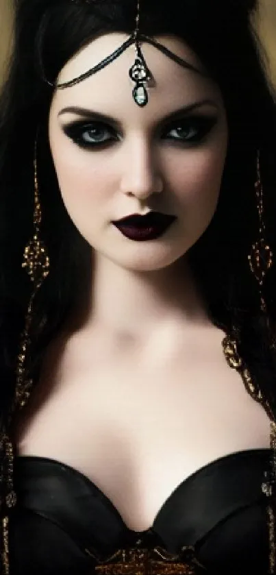 Gothic woman in dark attire, elegant and mysterious.