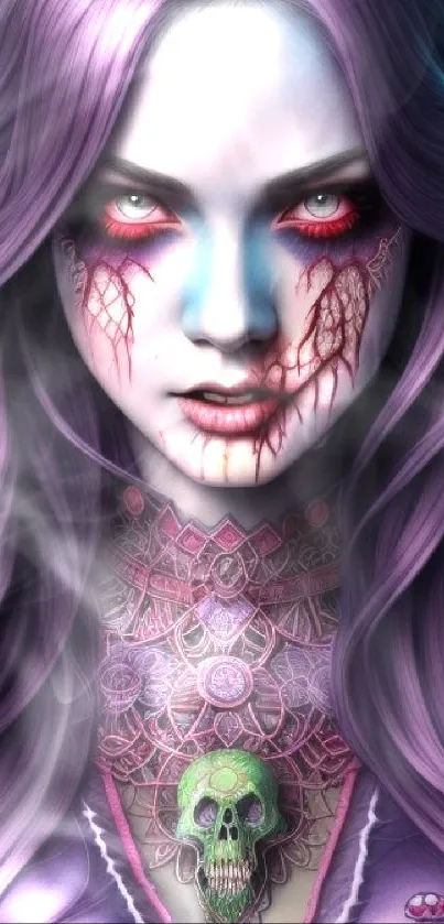 Gothic enchantress with purple hues wallpaper.