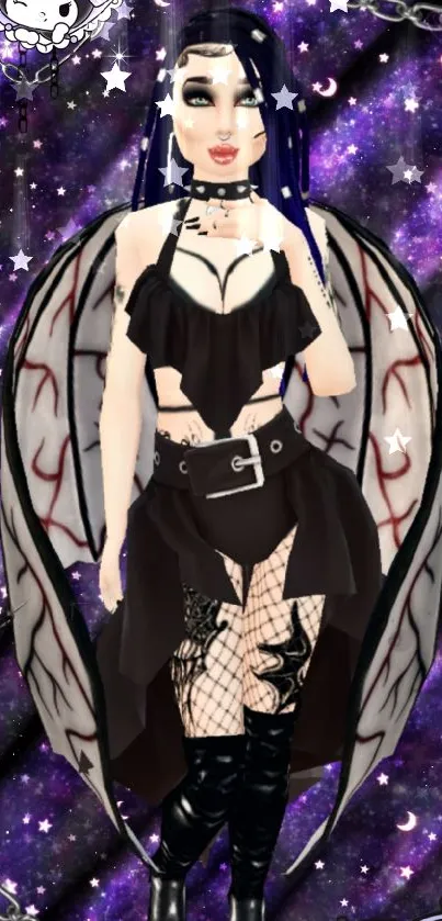 Gothic fantasy angel with celestial background and dark hues.