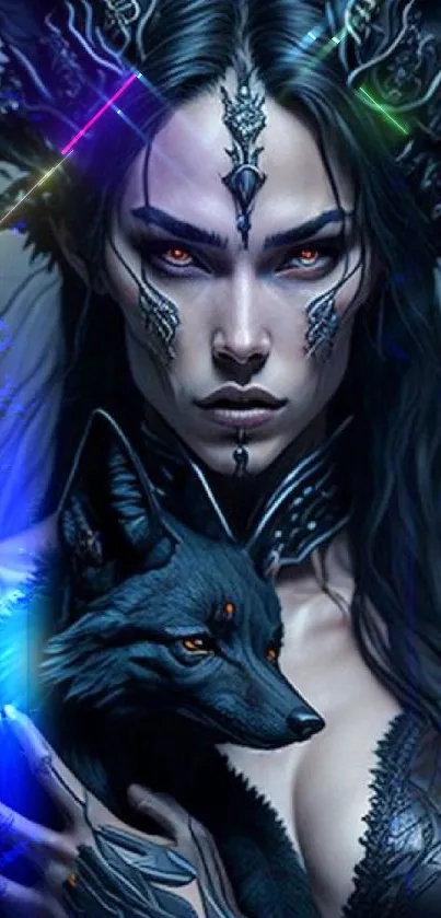 Gothic fantasy art wallpaper with mysterious woman and dark fox.