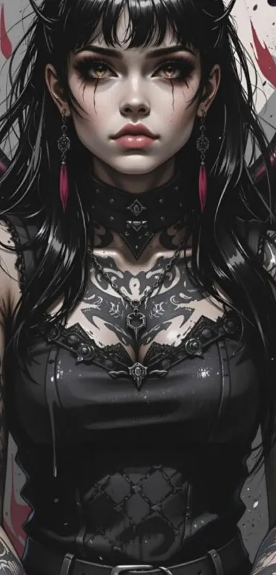 Gothic fantasy woman with tattoos and dark aesthetic.