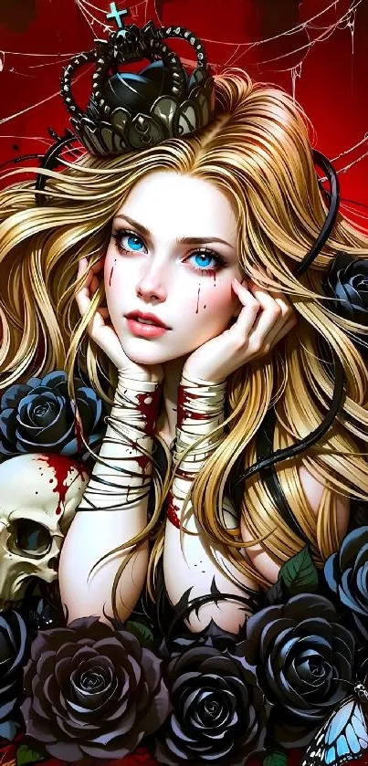 Gothic fantasy princess with roses and skull.