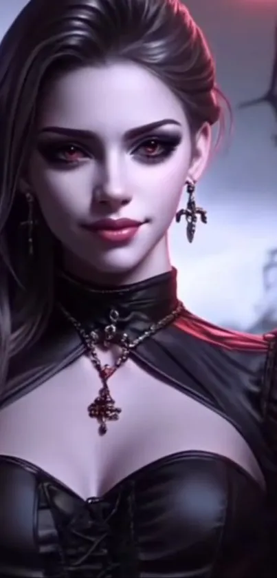 Gothic fantasy woman with dark theme.
