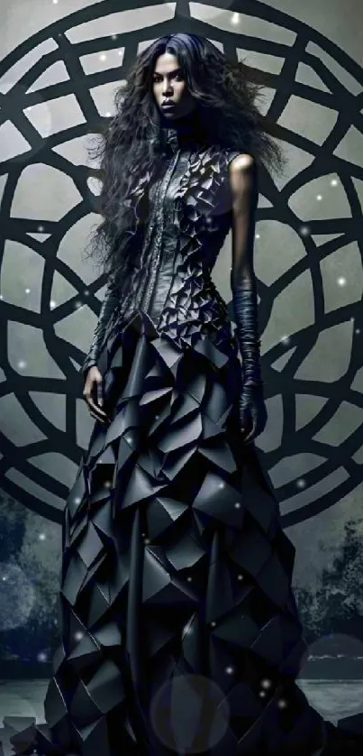 Gothic fashion art wallpaper featuring a model in a striking geometric design.