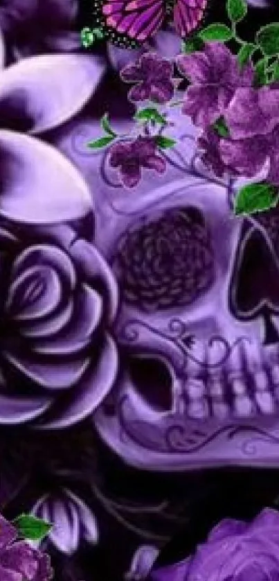 Purple floral skull with roses wallpaper